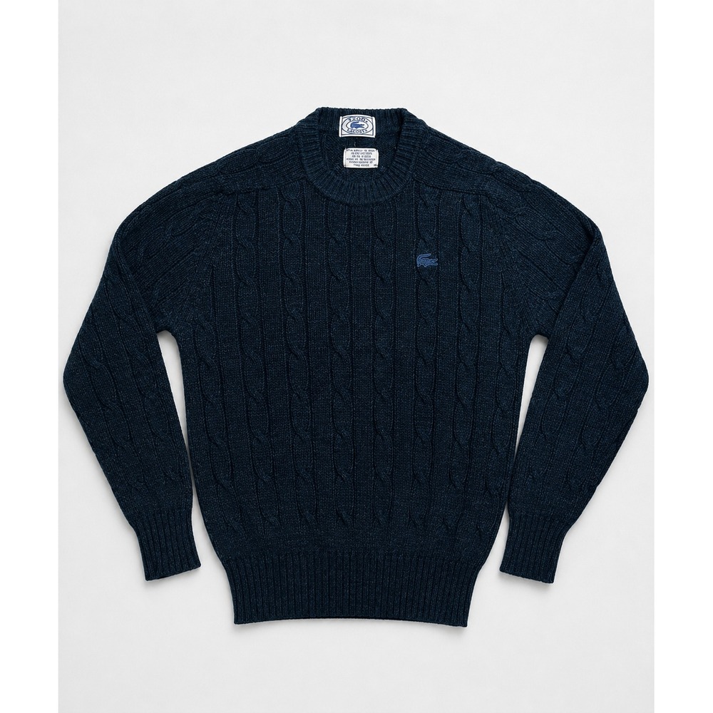 Vintage 70s 80s Izod Lacoste V-Neck Cable Knit Sweater Tennis Green  Men's M